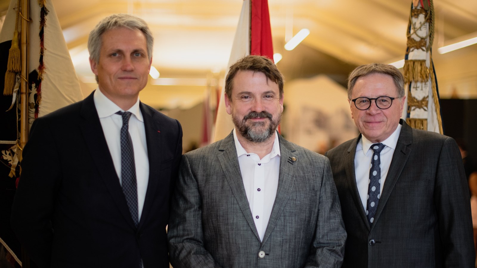 Joel Bruno, maire de Caen, Claude Legault et Gilles Lehouillier, maire de la Ville de Lévis