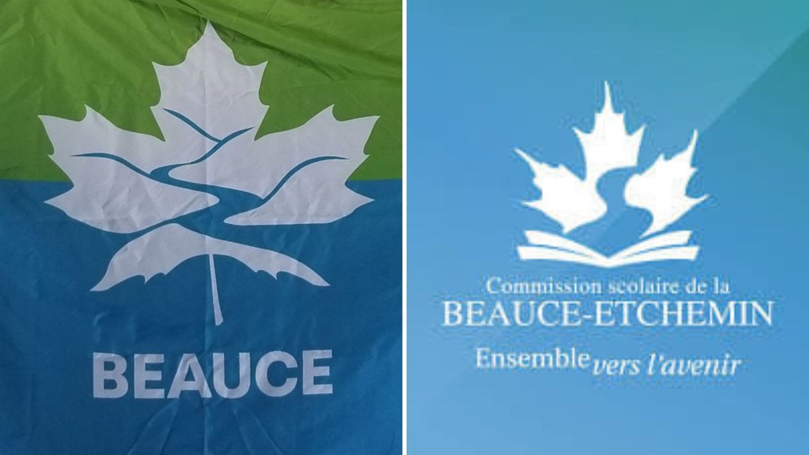 Le drapeau de la Beauce et le logo de la CSBE se ressemblent beaucoup.
