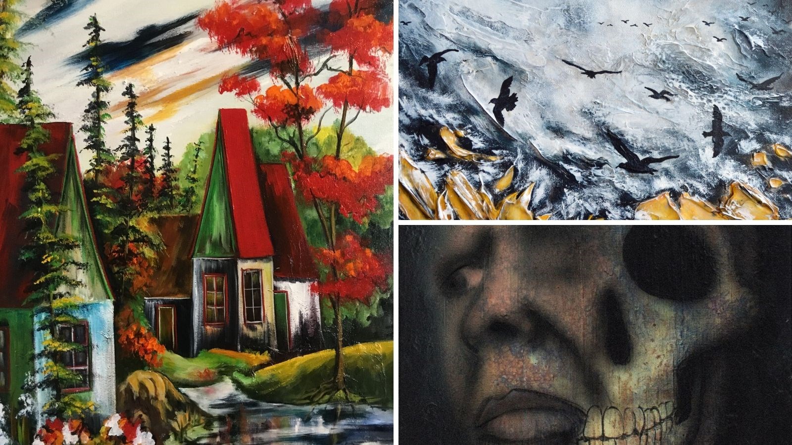 « La danse des couleurs » de Cyril Tremblay, « Vague à l'âme » de Julie Goulet et « Culture Heavy mental » d'Alain Lapierre.