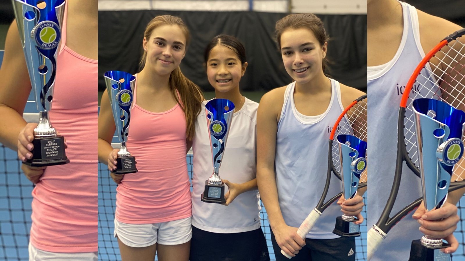 De gauche à droite, Raphaëlle Leroux, Tennis Montréal (2e), Naomie Xu, Tennis Montréal (1ère) et Alizée Poulin, Tennis Beauce (3e).