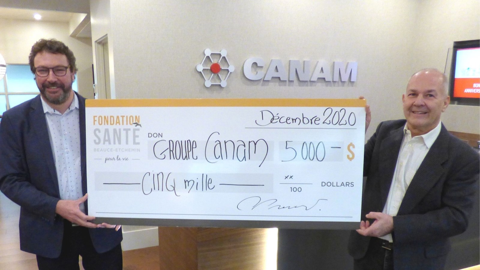 Groupe Canam fait un don de 5 000 $ à la Fondation Santé Beauce-Etchemin