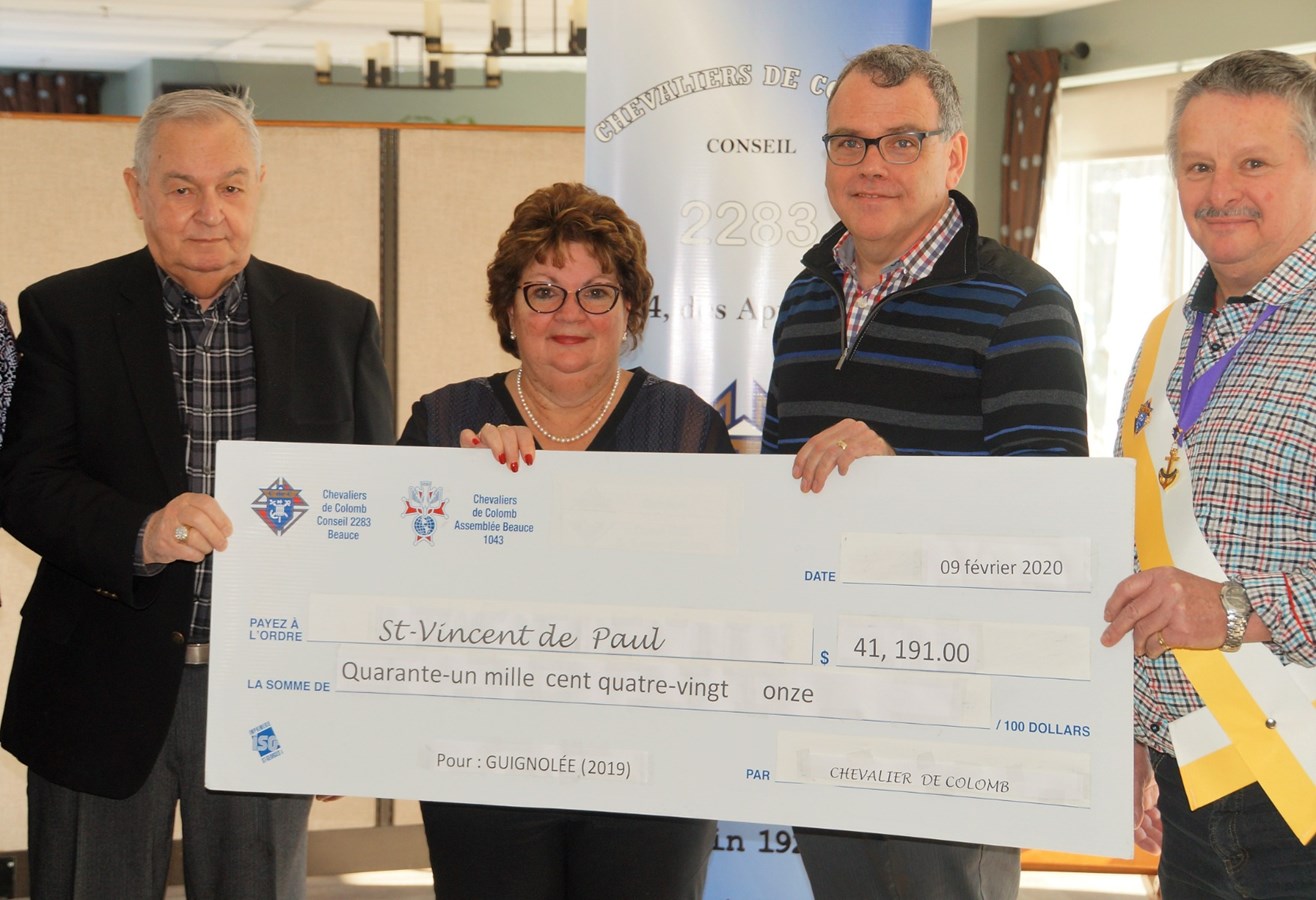 La Guignolée 2019 des Chevaliers de Colomb permet d'amasser la somme de 41 191 $