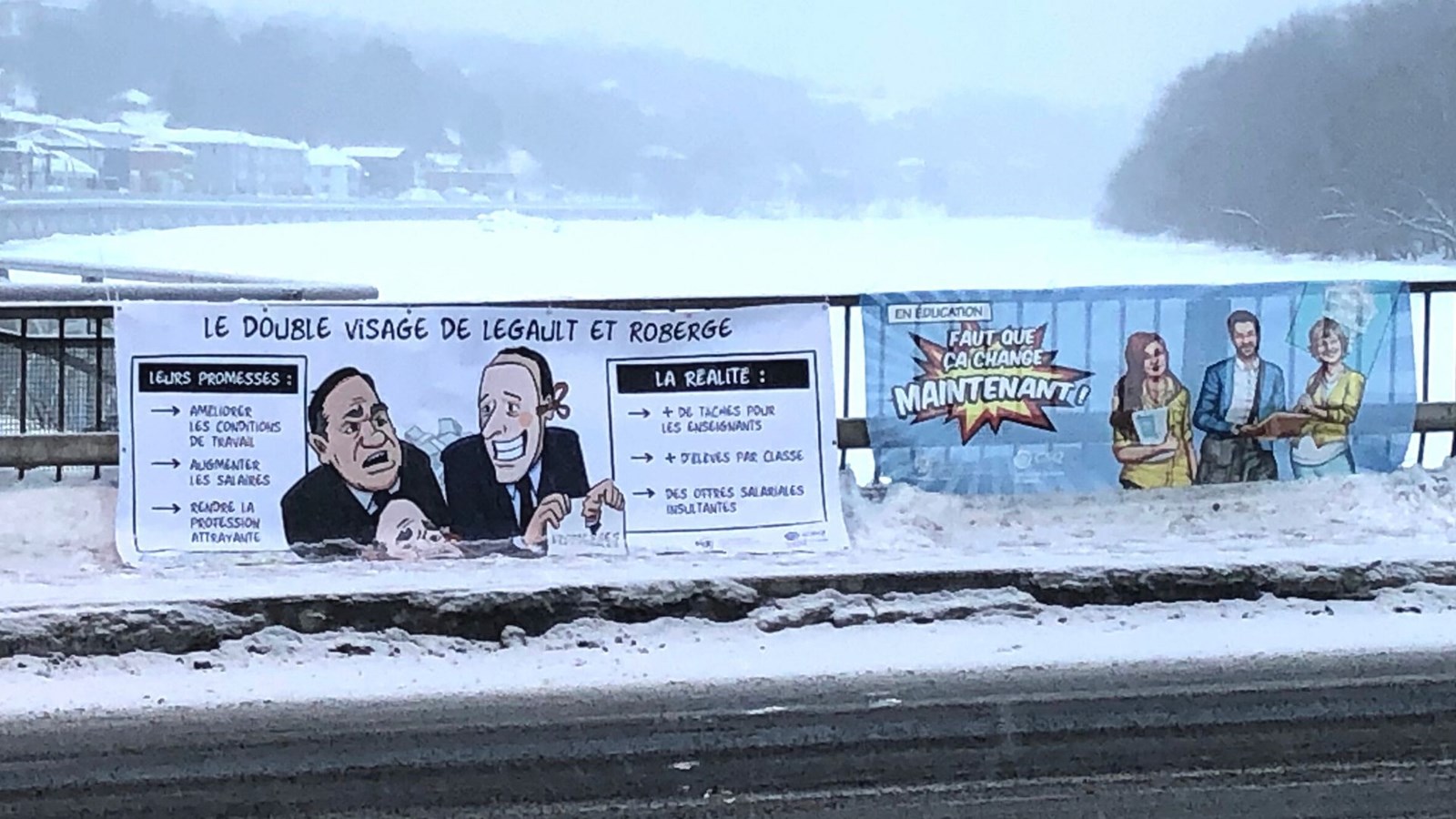 La banderole sur le pont David-Roy à Saint-Georges