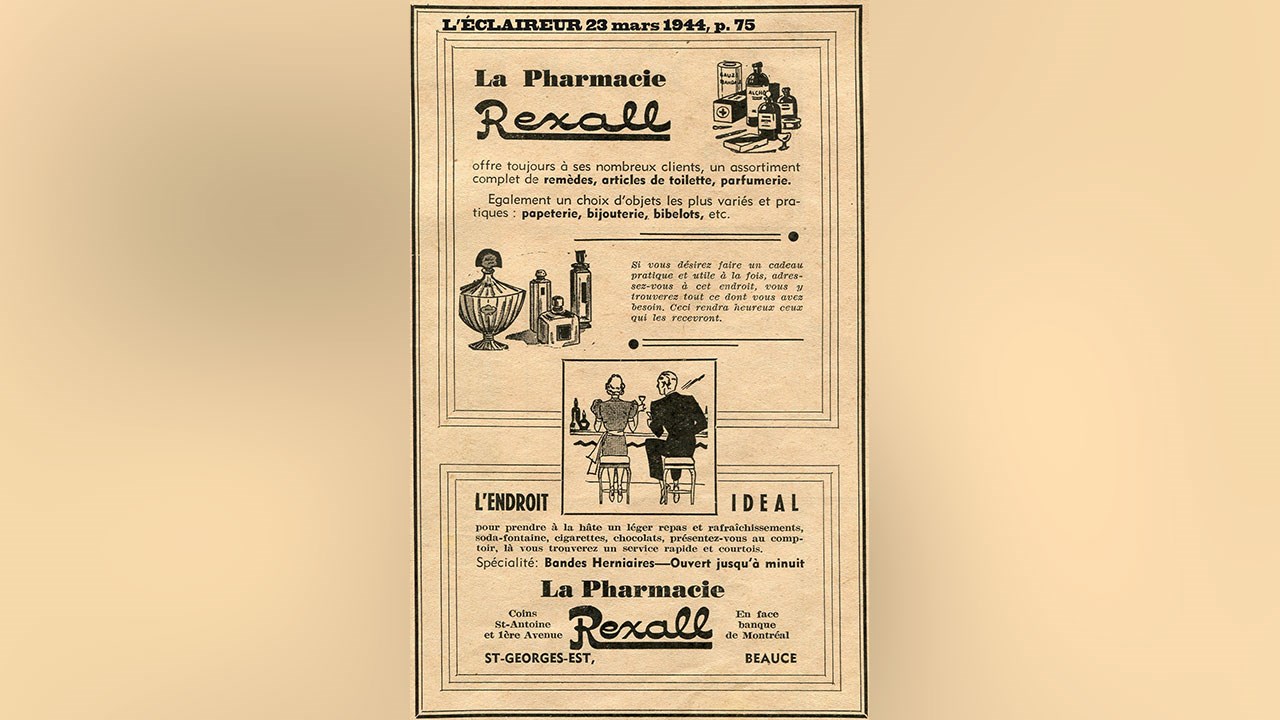LA PHARMACIE REXALL ET L'ÉPICERIE A & P DANS LES ANNÉES '40