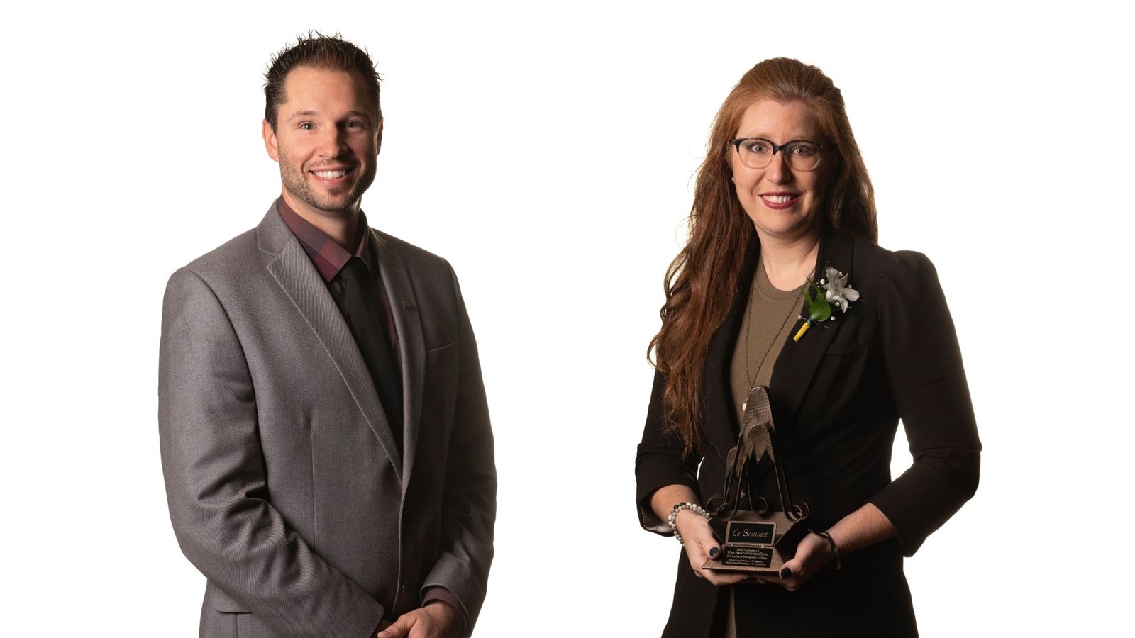Sommet Jeune personnalité d’affaires: Jérôme Gilbert, Promutuel Assurance, et Marie-Christine Cliche, lauréate du Sommet Jeune personnalité d’affaires.