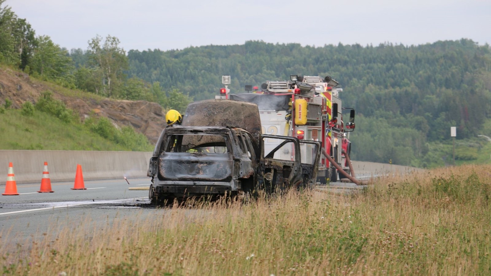 Voiture incendiée sur l'Autoroute 73