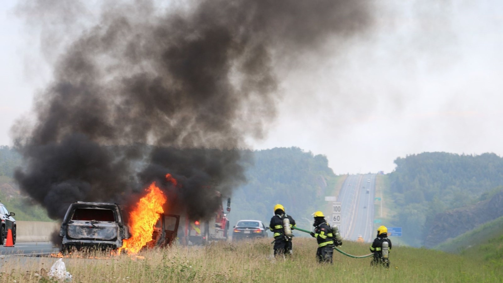 Voiture incendiée sur l'Autoroute 73