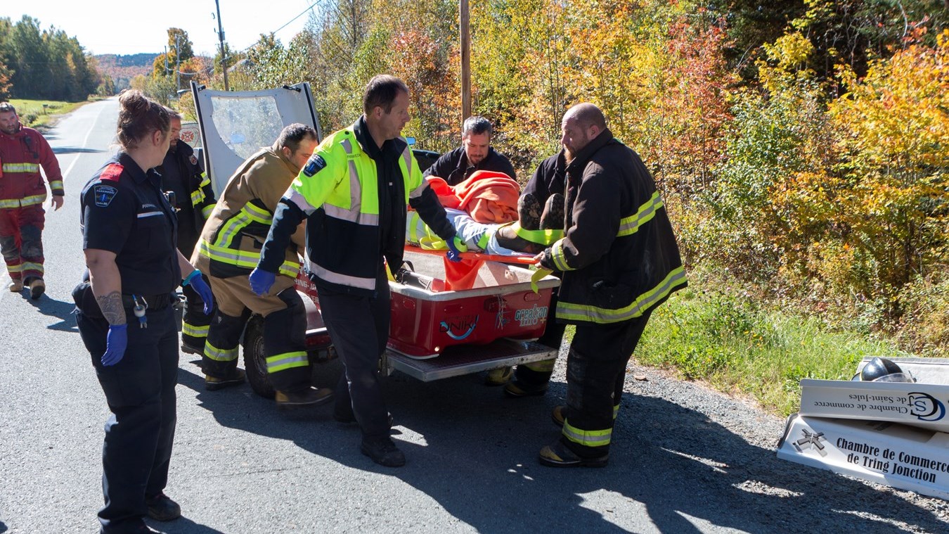 Un homme légèrement blessé après avoir reçu un arbre sur la tête