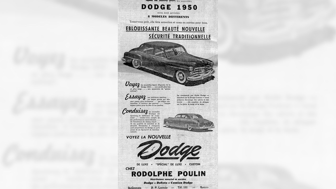 Le garage Dodge de Rodolphe Poulin au siècle dernier