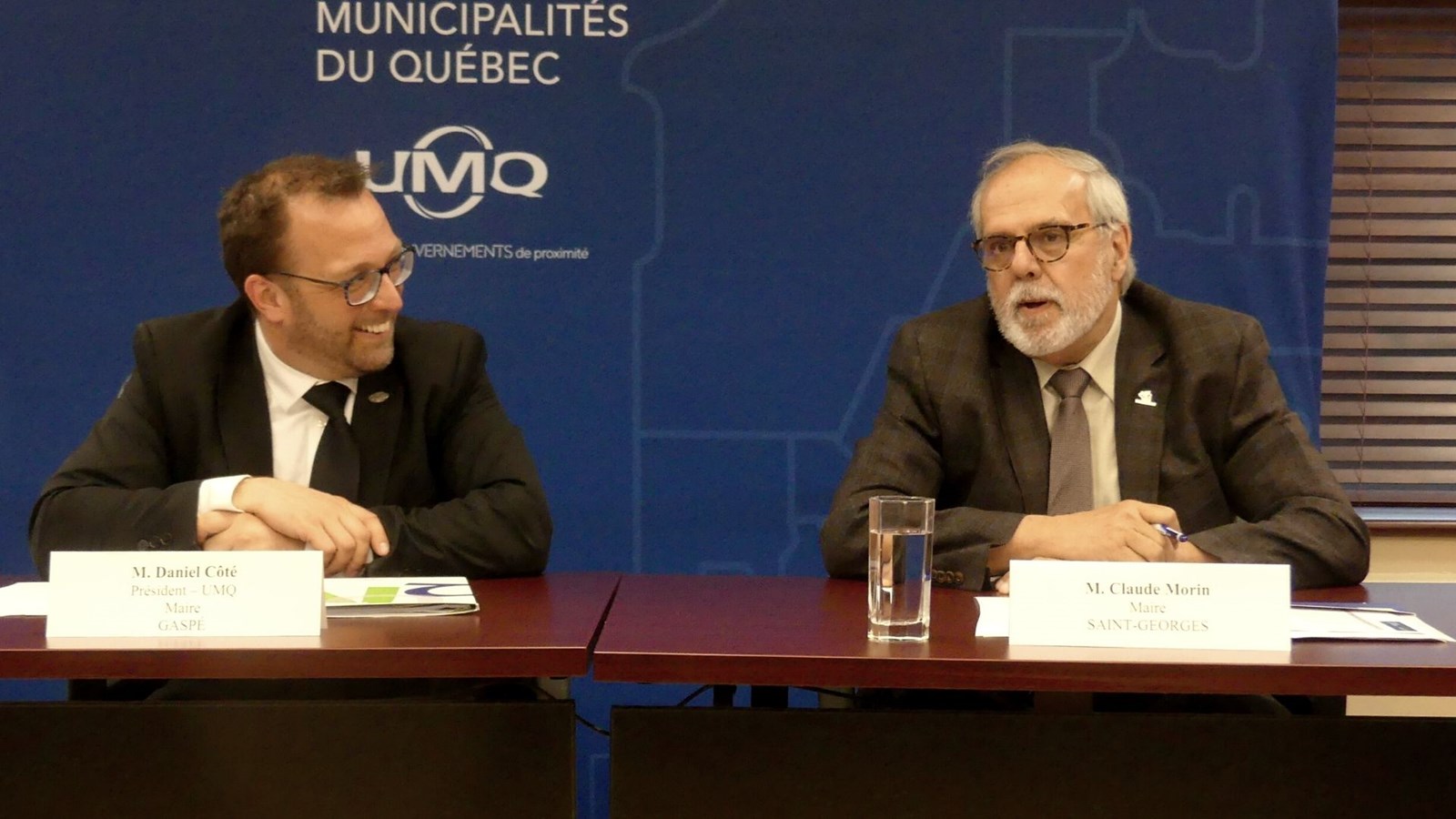 Le maire Claude Morin (à droite) a fait cette annonce lors du passage à Saint-Georges du président de l'UMQ, Daniel Côté.