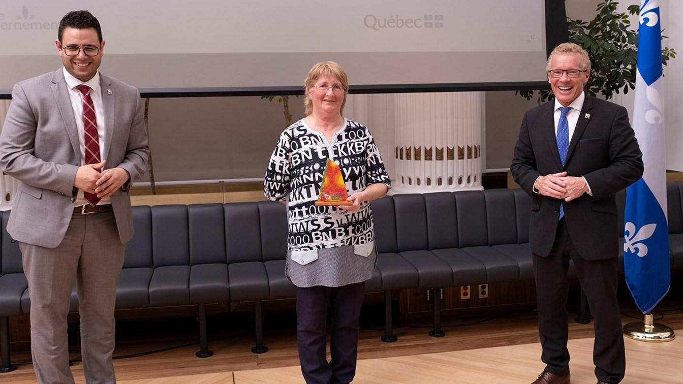 Député de Beauce-Sud, Samuel Poulin, Jacinthe Jacques et le ministre Jean Boulet.