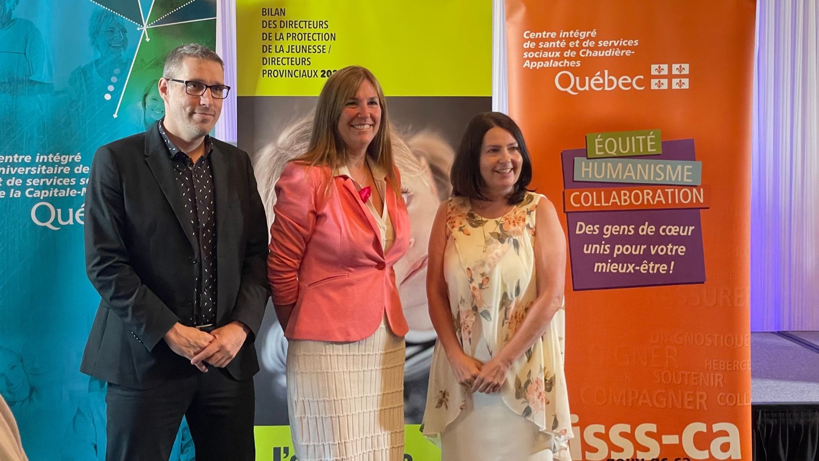 Patrick Corriveau, directeur de la protection de la jeunesse du CIUSSS de la Capitale-Nationale, Catherine Lemay, directrice de la protection de la jeunesse du Québec et Caroline Brown, directrice de la protection de la jeunesse de Chaudière-Appalaches.