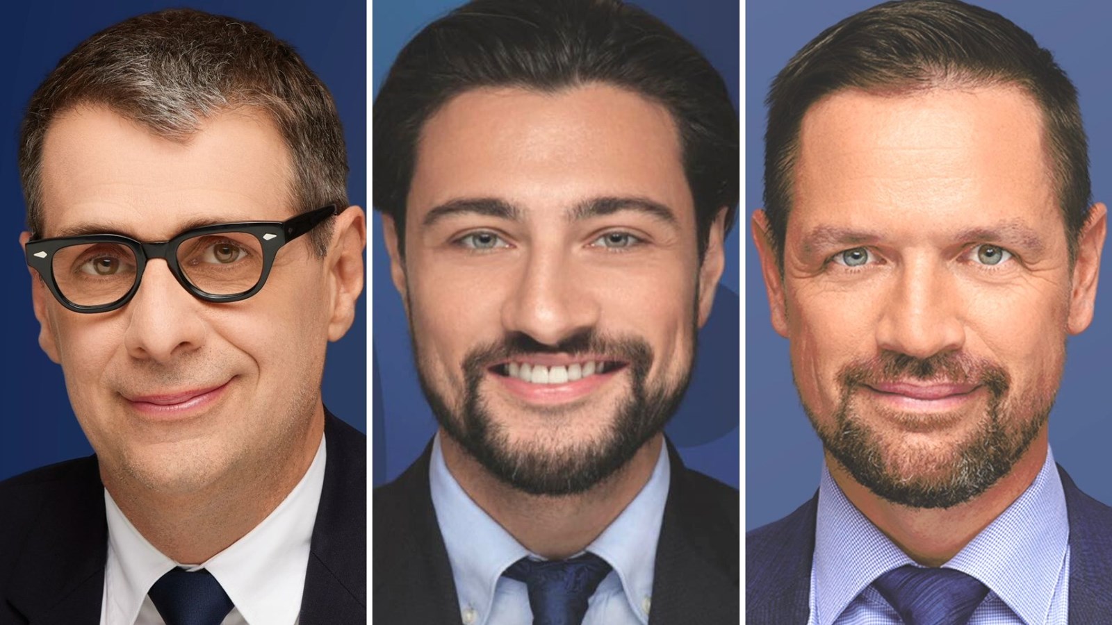 Le chef du PCQ, Éric Duhaime et les candidats en Beauce, Jonathan Poulin et Olivier Dumais.