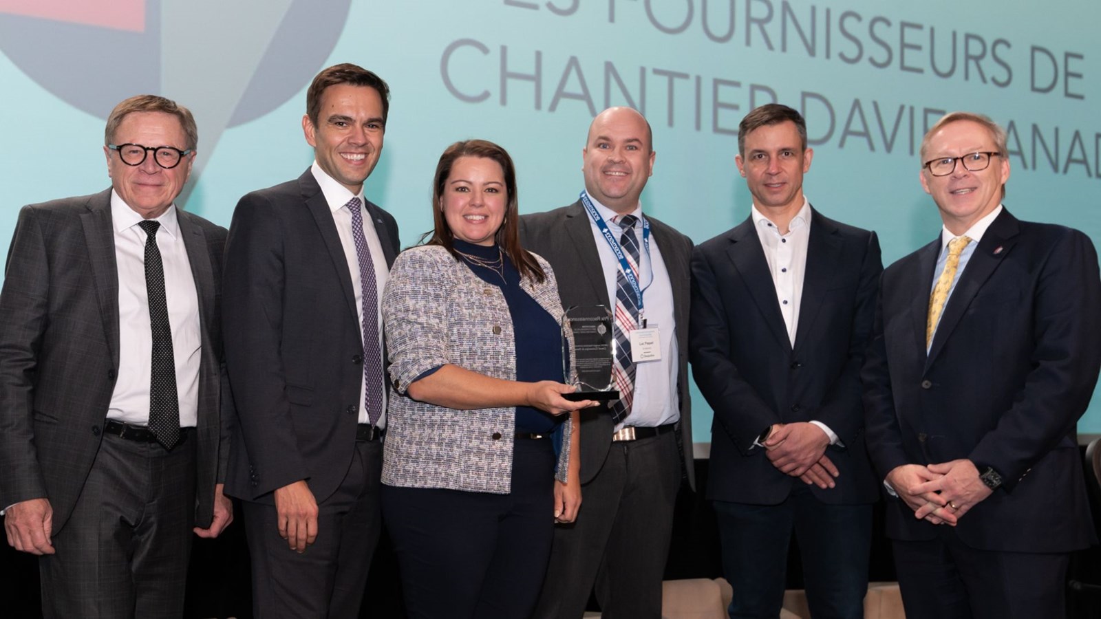 De gauche à droite, Gilles Lehouillier, maire de Lévis, Charles Milliard, président-directeur général de la Fédération des Chambres de commerces du Québec, Hélène Latulippe, directrice générale du CEB, Luc Paquet, président du CEB, James Davies, président et chef de la direction, Chantier Davie Canada et André Y. Komlosy, président exécutif du Conseil d’administration de l’Association des fournisseurs de Chantier Davie Canada (AFCDC).