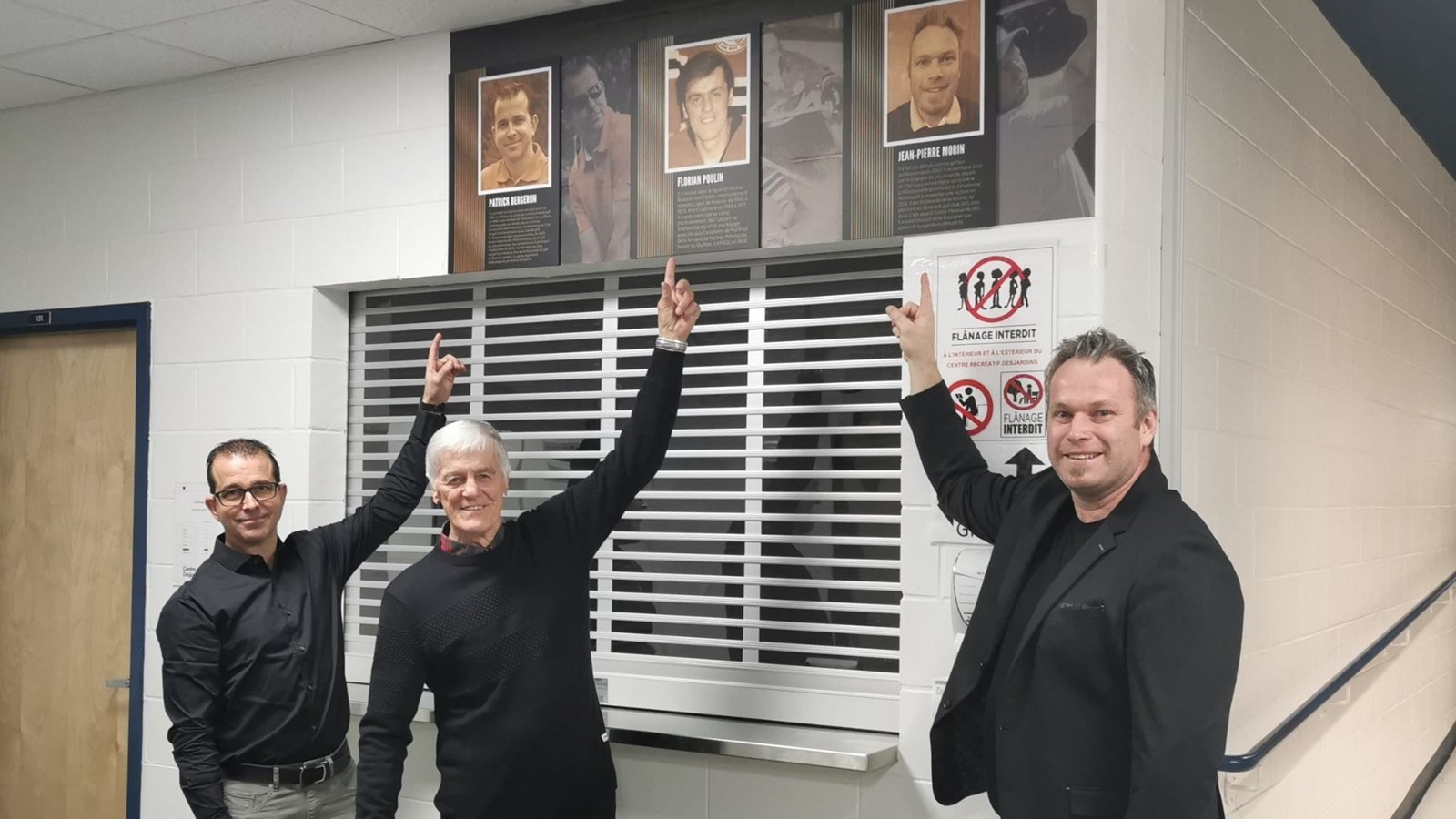 Les nouveaux membres du Mur des célébrités, Patrick Bergeron, Florian Poulin et Jean-Pierre Morin.