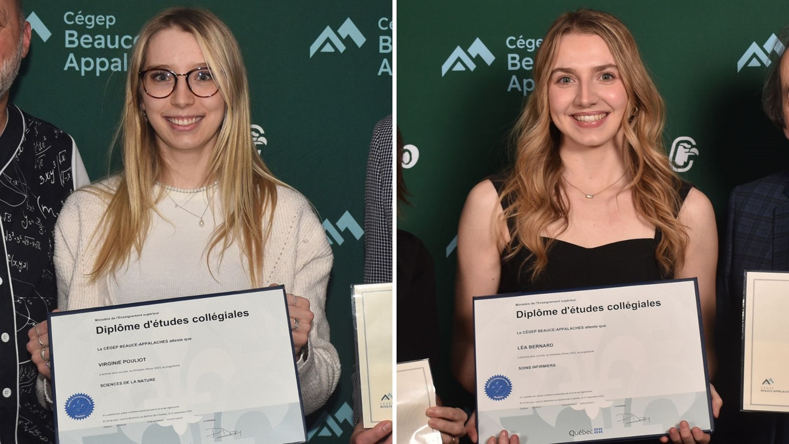 Les bourses de l’Excellence scolaire, secteur préuniversitaire et technique, ont été remises à Virginie Pouliot (Sciences de la nature) et Léa Bernard (Soins infirmiers).