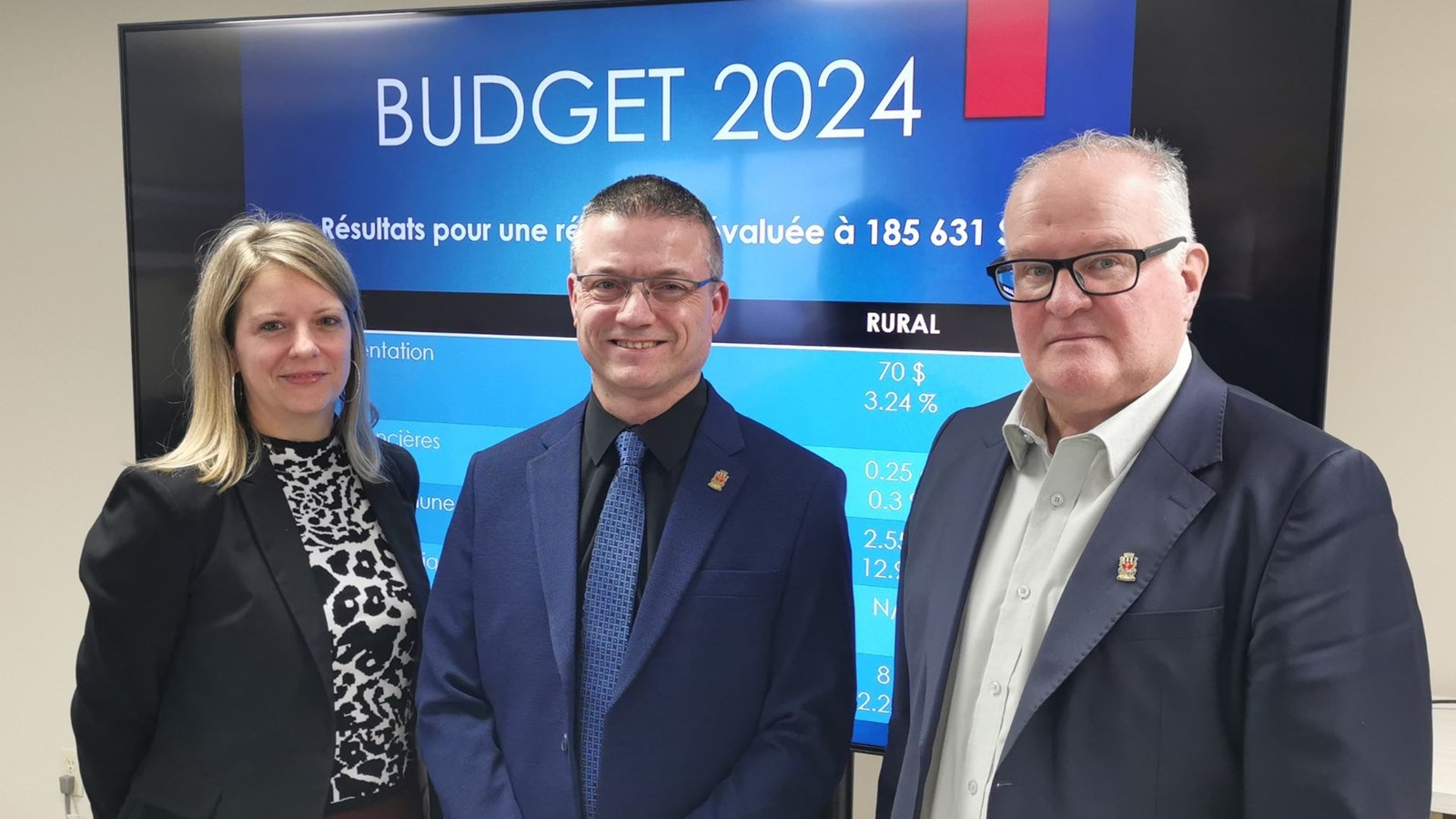 La directrice générale adjointe et directrice des finances, Mélanie Quirion, le directeur général, Serge Vallée et le maire de Beauceville, François Veilleux.