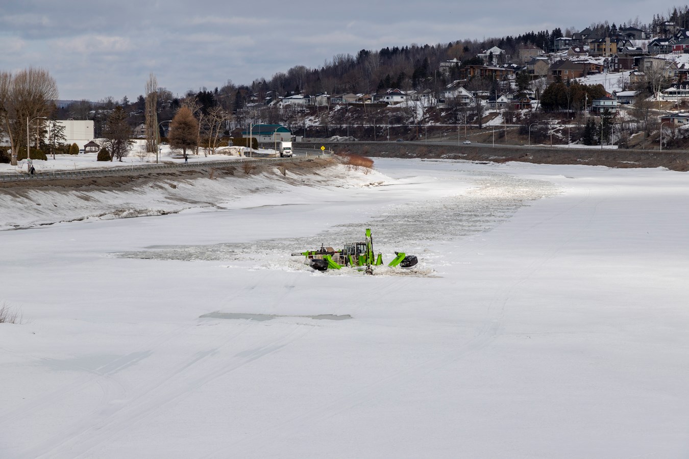 Beauceville: la pelle amphibie a parcouru 8,2 km