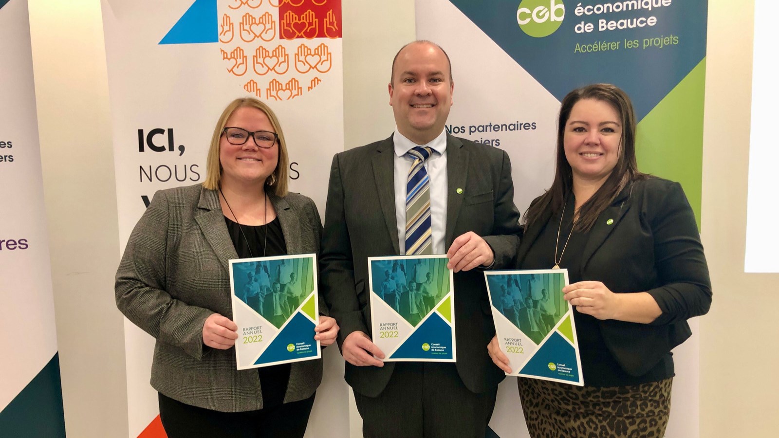 Peggy Duquet, vice-présidente au CEB, Luc Paquet, président du CEB et Hélène Latulippe, directrice générale du CEB. 
