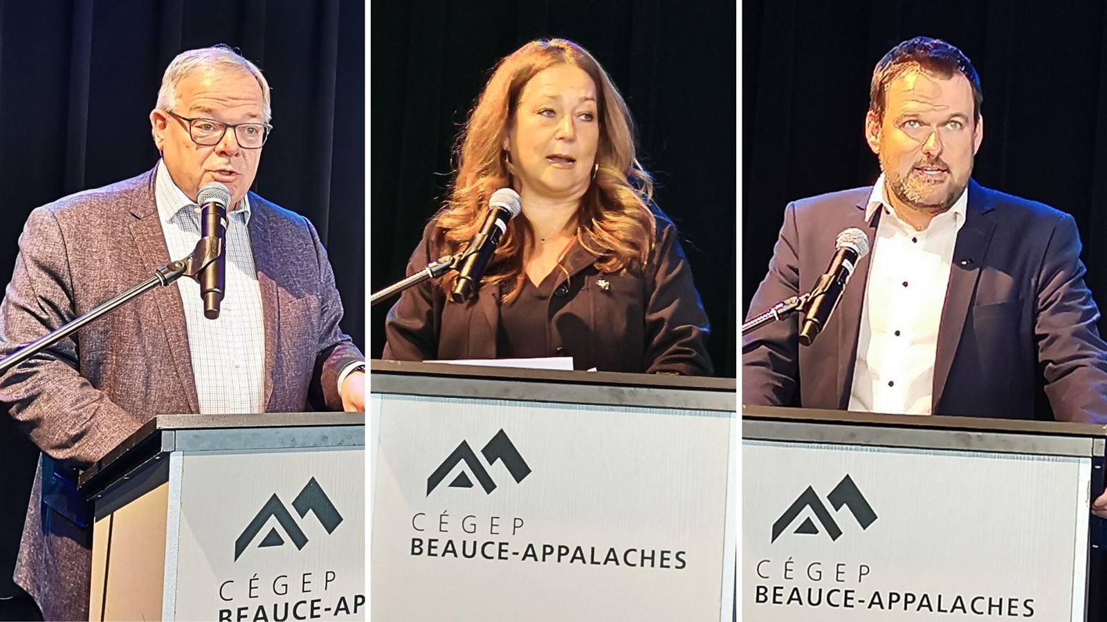 De gauche à droite, le député de Beauce-Nord, Luc Provençal, la directrice générale du CBA, Caroline Bouchard, et le directeur des études et de la vie étudiante, Jean-Philippe Vachon.
