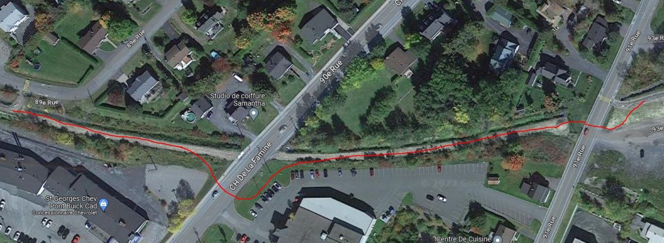 Estimation du parcours de la traverse entre la 89e et la 91e rue.