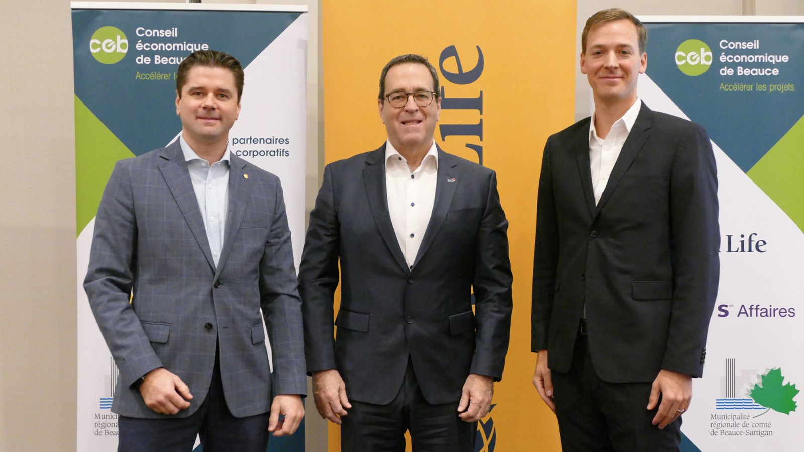 De gauche à droite : Mathieu Tessier (Sun Life), Pierre Cléroux (BDC) et Nicolas Vaugeois (Fiera Capital)