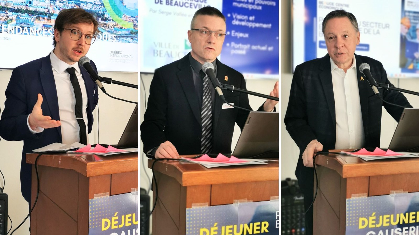 De gauche à droite, Émile Émond (Québec International) Serge Vallée (Ville de Beauceville), et Daniel Chaîné (Beauce-Centre Économique).