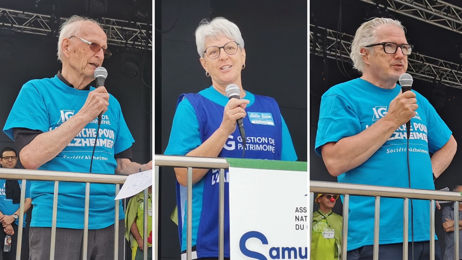 De gauche à droite, le grand organisateur de la marche, Bernard Poulin, la co-présidente de l'événement, Claire Bouchard, et le directeur général adjoint de la Société Alzheimer Chaudière-Appalaches, Yvan Saint-Hilaire.