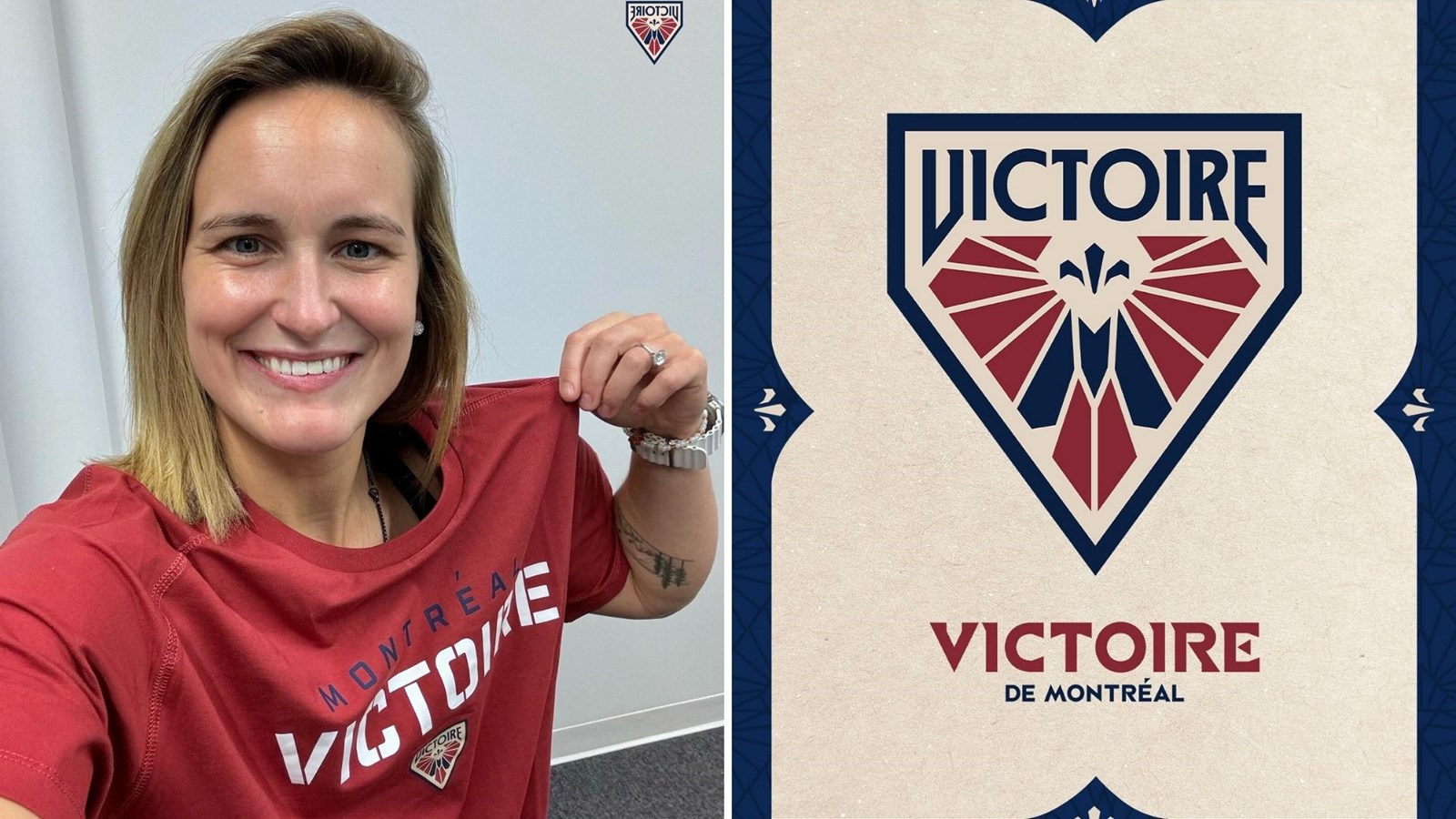 Le Beaucevilloise Marie-Philip Poulin arborant le nouveau nom du club de Montréal, dont elle est l'heureuse capitaine: la Victoire. Une dimension du jeu que la hockeyeuse connaît bien!