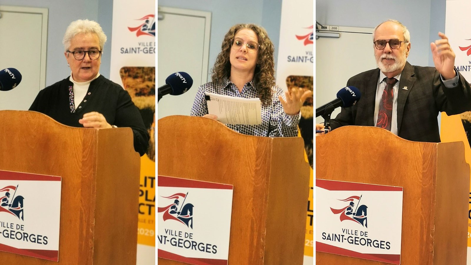 De gauche à droite,  la directrice du Service des loisirs et de la culture, Carole Paquet, la conseillère municipale, Manon Bougie, et le maire de Saint-Georges, Claude Morin.