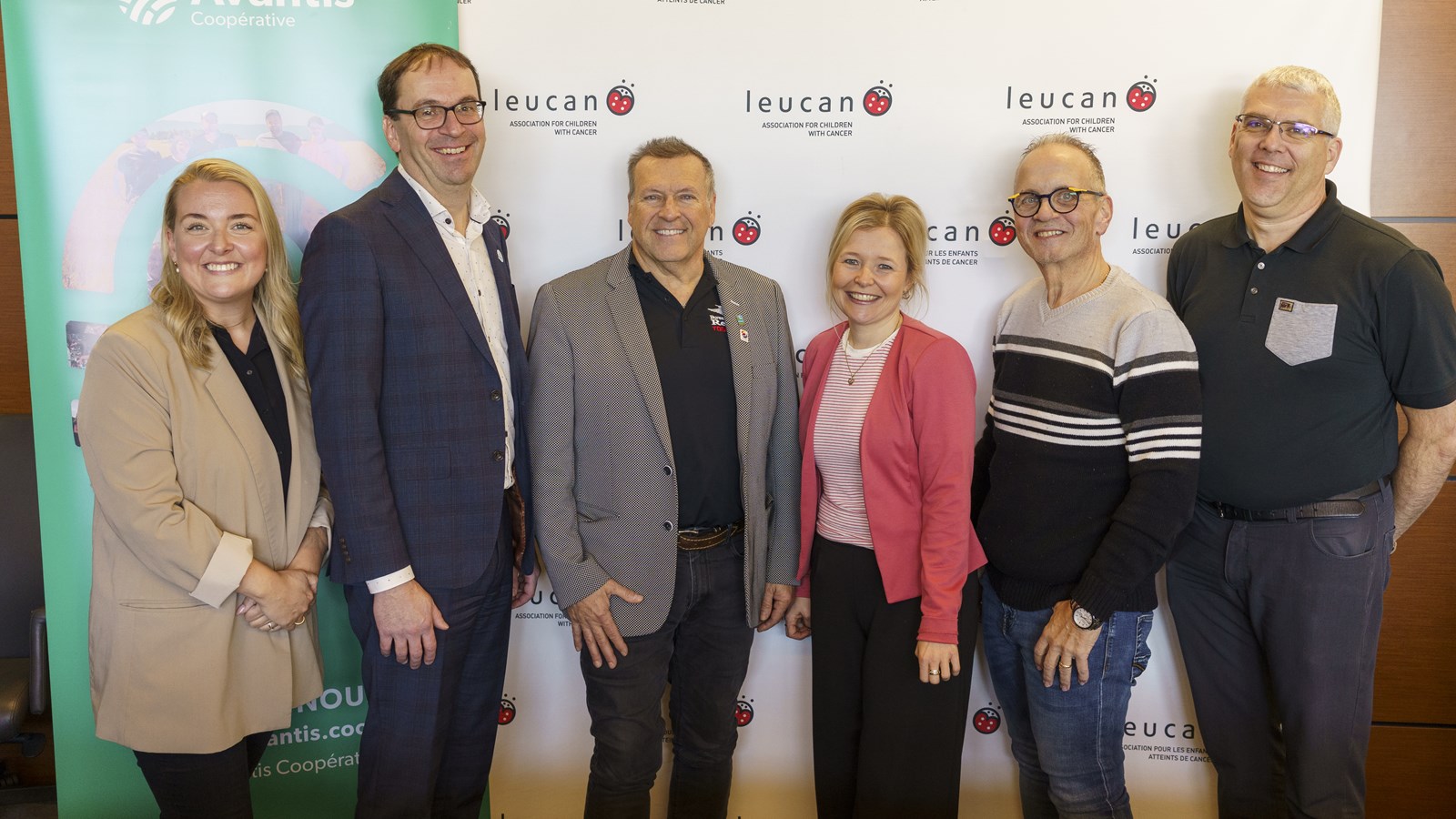 Jessica Fradette, Leucan, Michel Delisle, Avantis Coopérative, Renaud Labonté, Bureautique Reno, Myriam Maheu, Consultante RH, Jean-François Routhier, Arsenal Média et Frédéric Thibault, Groupe Ferti