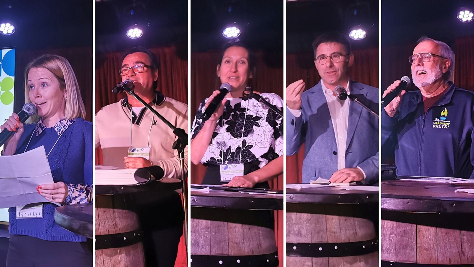 De gauche à droite, Anne-Marie Rodrigue et Donald Paquet, co-présidents du comité organisateur des jeux, Marie-André Giroux, directrice générale des jeux, Sébastien Théberge, directeur général de SportsQuébec, et Claude Morin, maire de Saint-Georges.