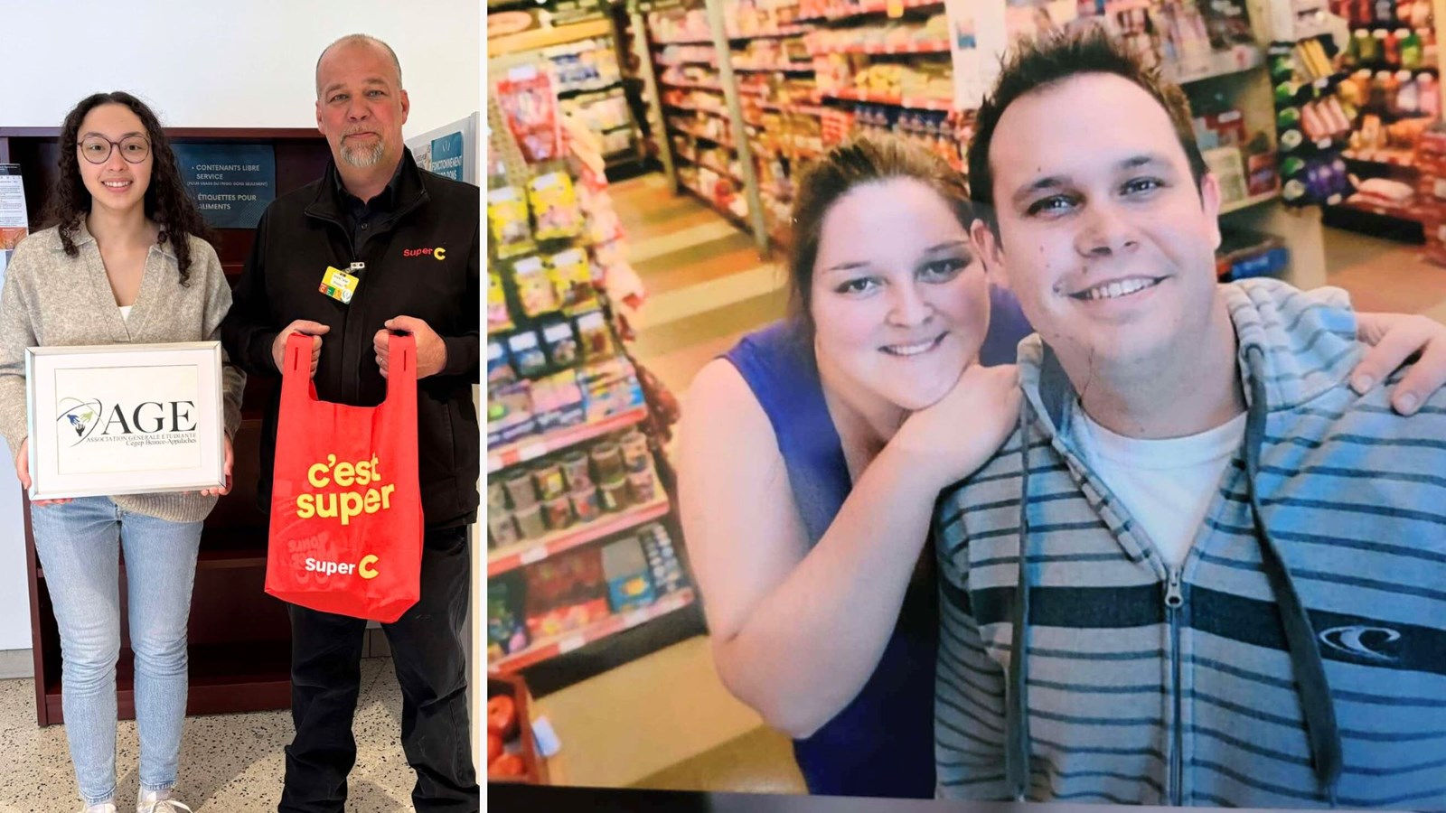 À gauche, Laura Hétu, conseillère aux affaires internes pour l’AGE, aux côtés d'André Tellier, gérant du Super C de Saint-Georges. À droite, Francis Desjardins et Christine Tessier, du Marché Ami de Saint-Prosper.