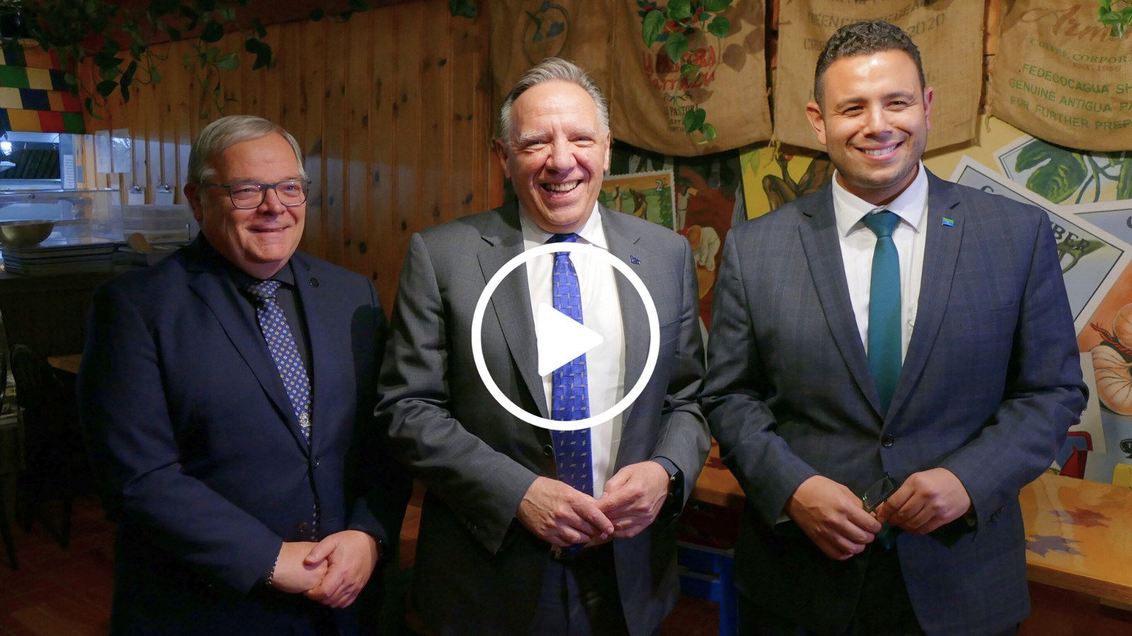 Luc Provençal, député de Beauce-Nord, François Legault, premier ministre du Québec et Samuel Poulin, député de Beauce-Sud