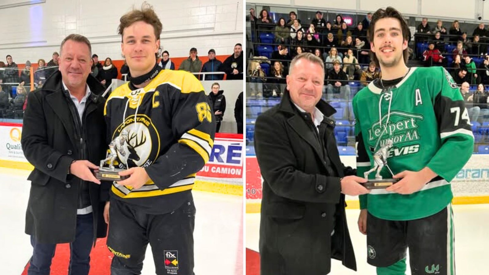 Meilleur défenseur, Zachary Lamontagne (Lafontaine de Bellechasse), et meilleur pointeur, Émerick Bussières (Expert Lévis de Saint-Romuald).