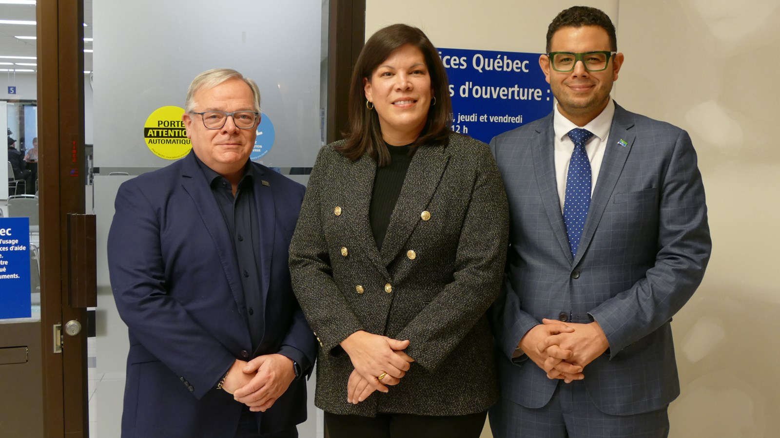 Luc Provençal, député de Beauce-Nord, Kateri Champagne Jourdain, ministre de l'Emploi du Québec, Samuel Poulin, député de Beauce-Sud.