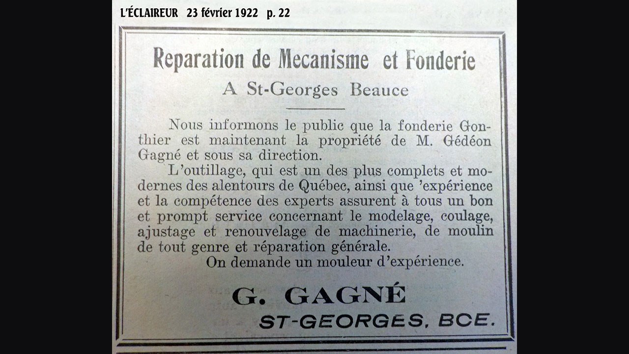 La fonderie Gonthier d'il y a 100 ans