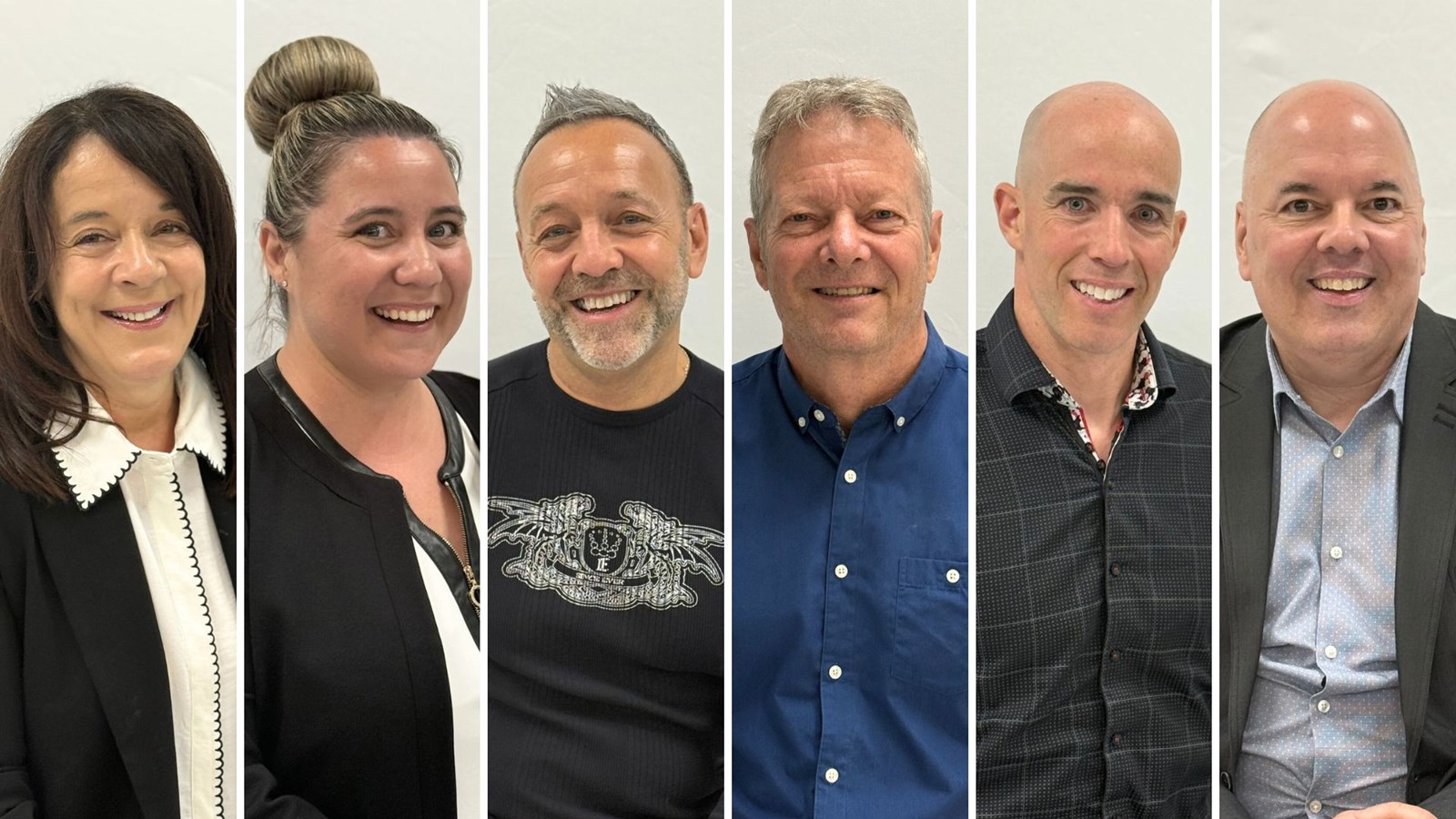 De gauche à droite, Clémence Faucher, Marie-Douce Guay, Stéphane Labrecque, Carl Audet, Sébastien Caux, et Steve Rouleau.