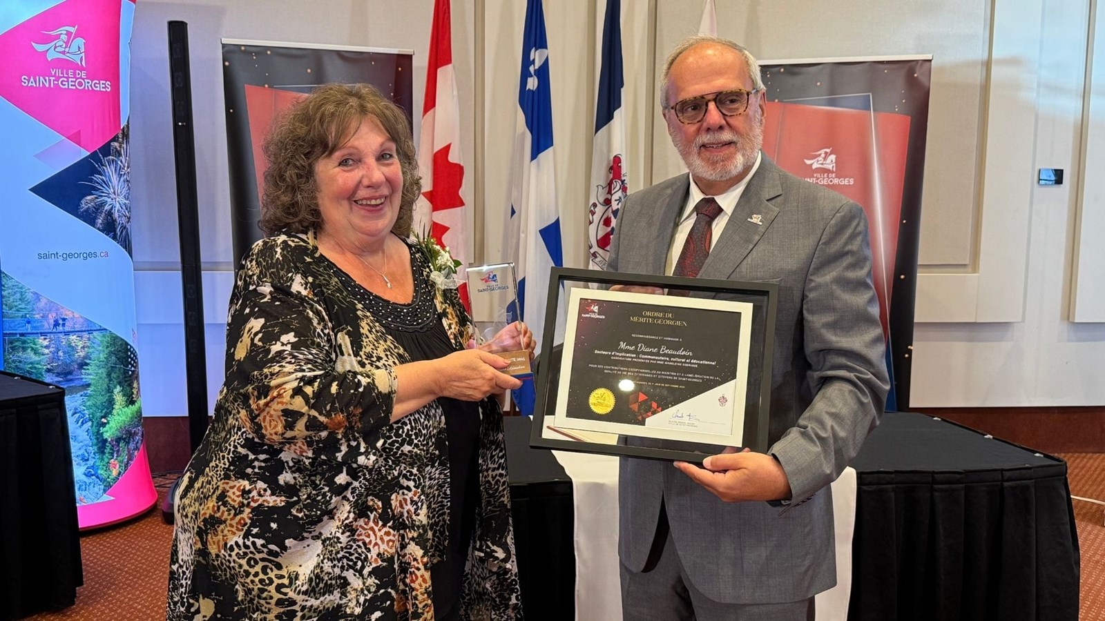 Diane Beaudoin et le maire de Saint-Georges, Claude Morin.